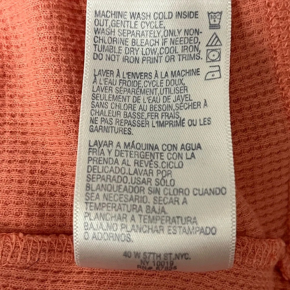 Salmon Pink Waffle Knit  Thermal Shirt Boho Winter Base layer Outdoor M Womens - Picture 6 of 8